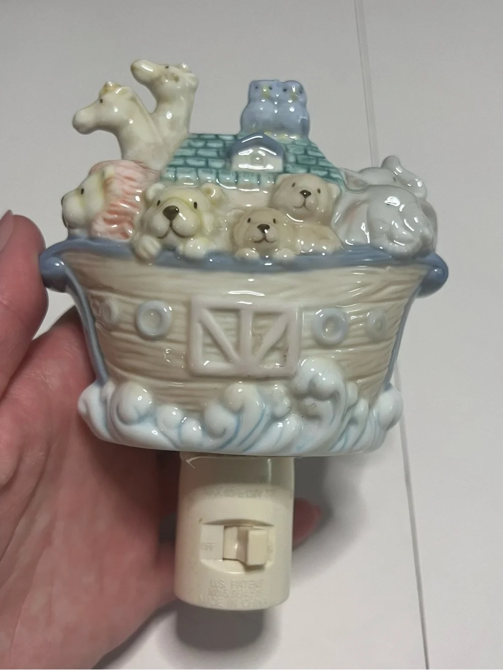 Ceramic Noah's Ark Night Light in Pastel Blue and Cream